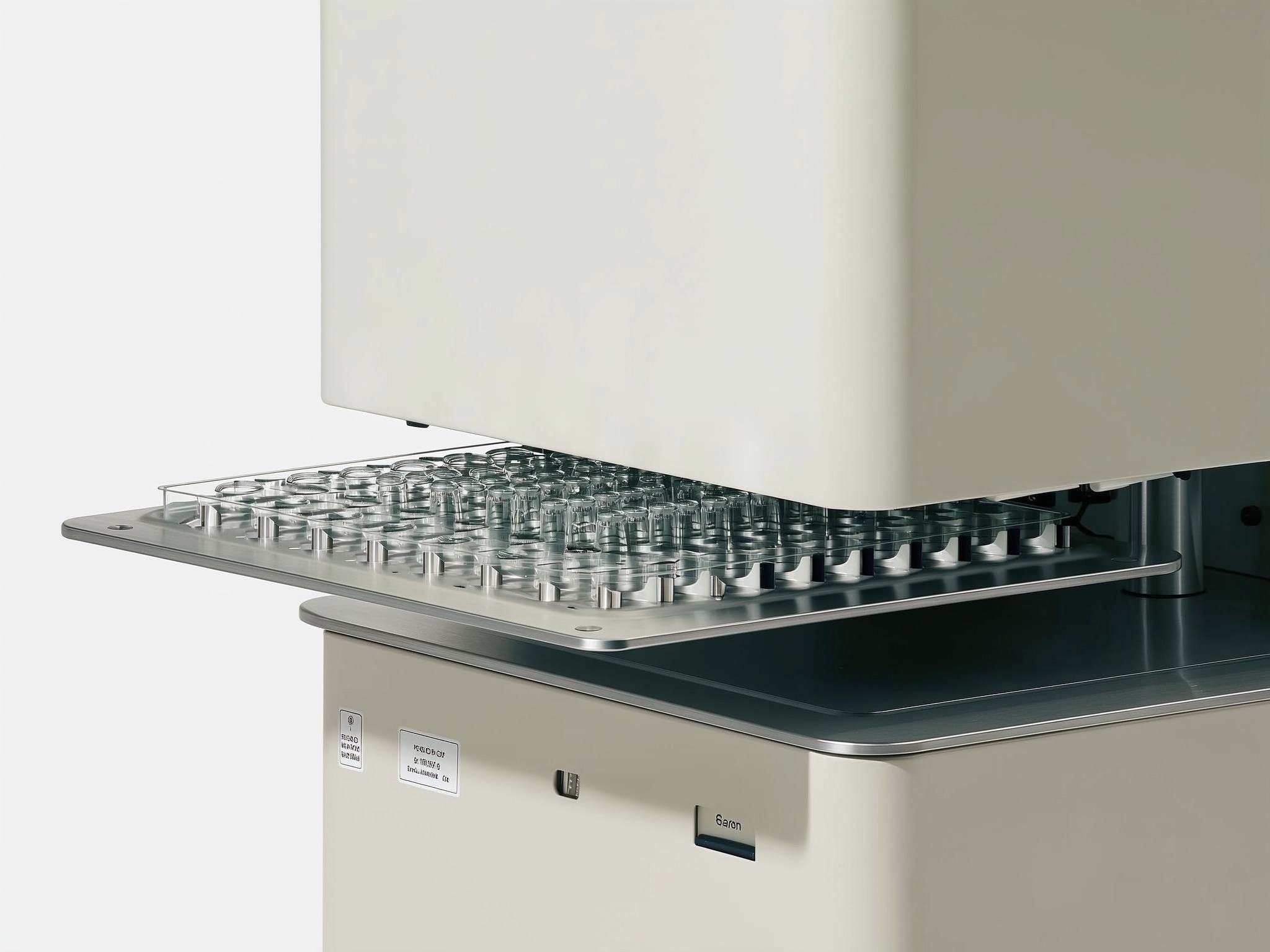 An analytical instrument tray holding sample vials